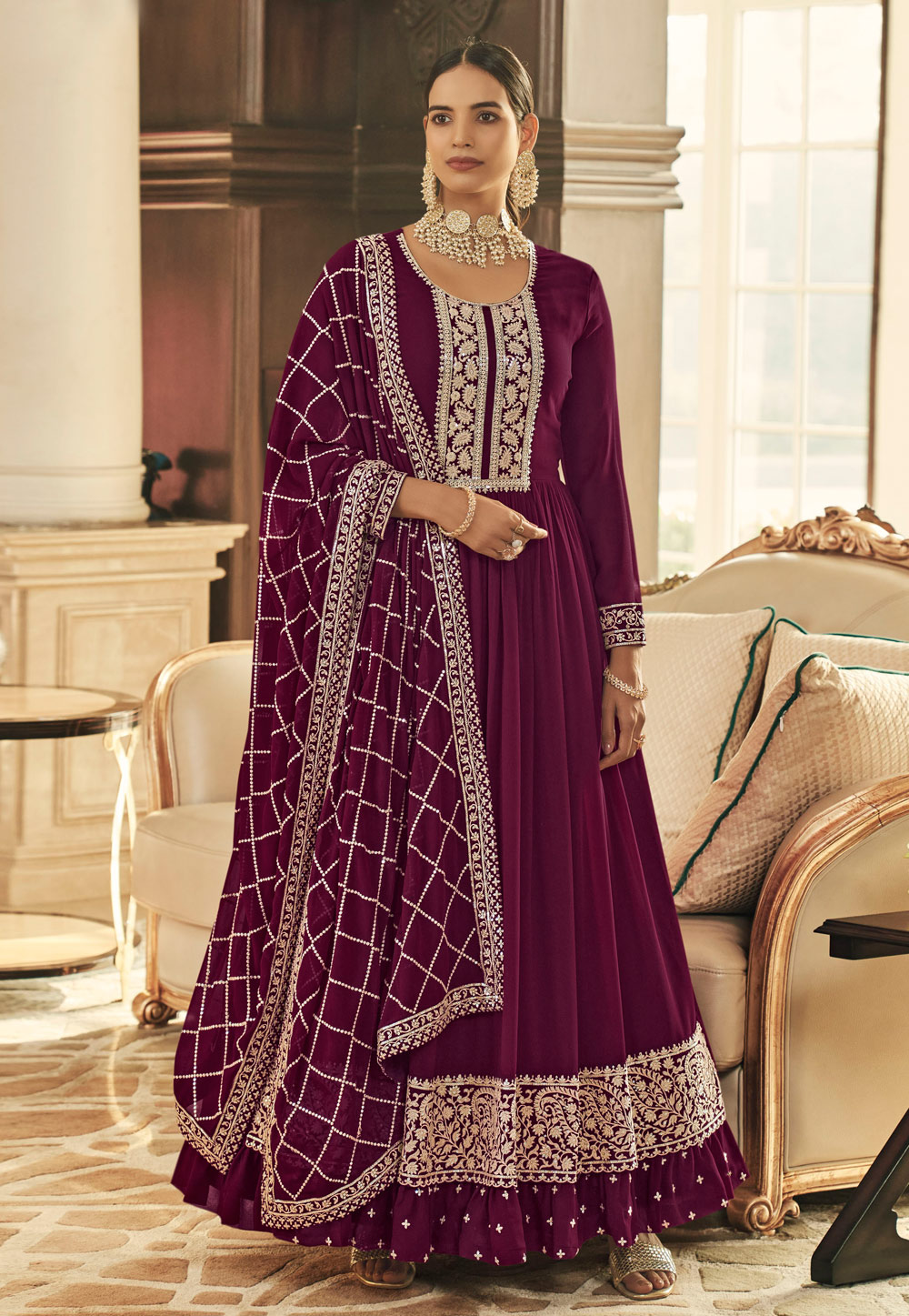 Purple Georgette Readymade Long Anarkali Suit 245040