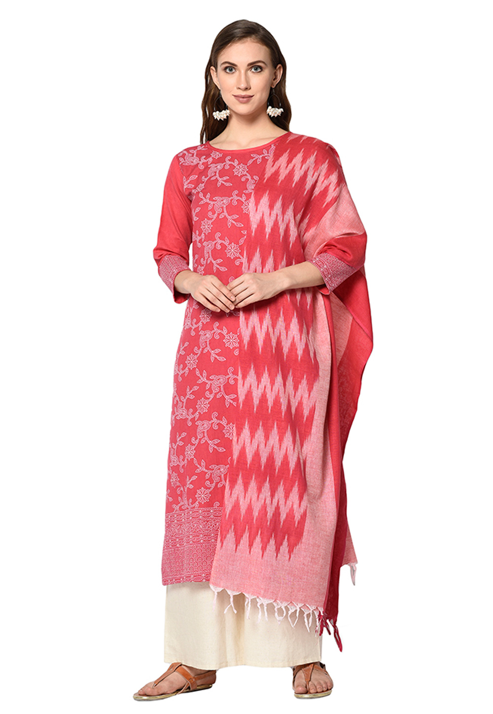 Pink Cotton Kameez With Palazzo 207955