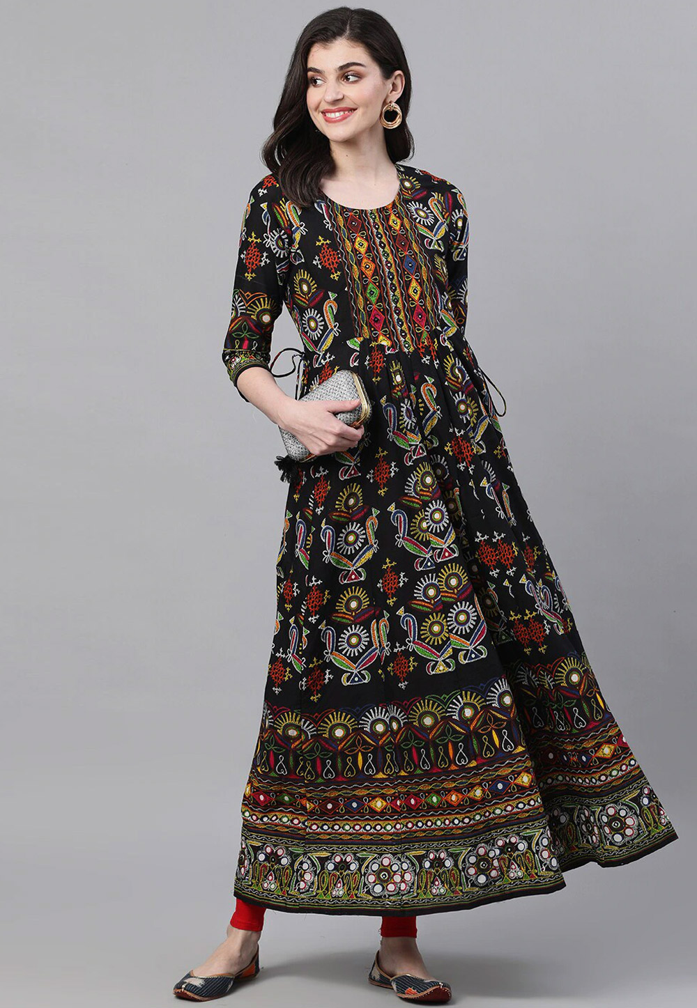 Black Cotton Long Kurti 244929