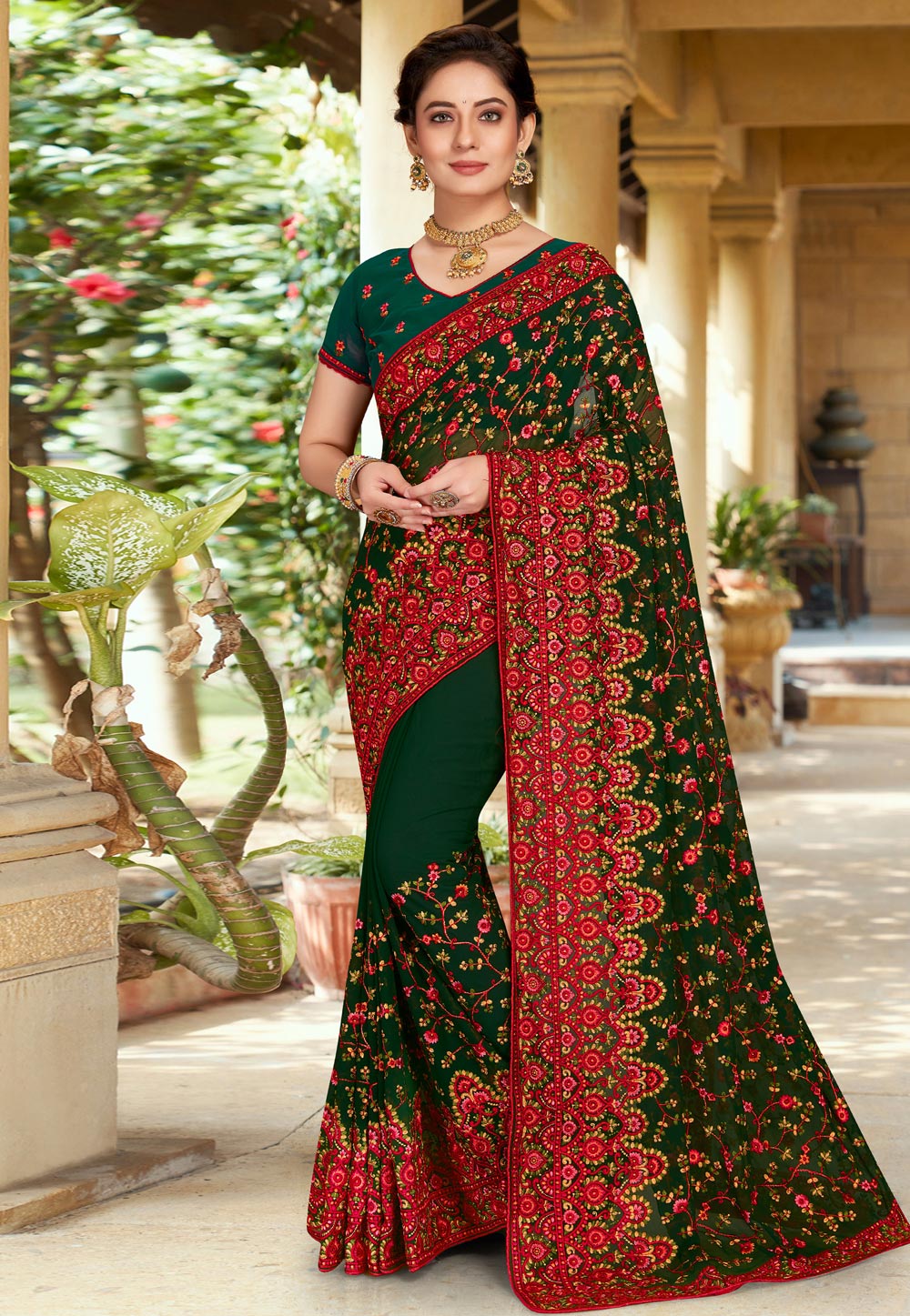 Green Georgette Saree With Blouse 251046