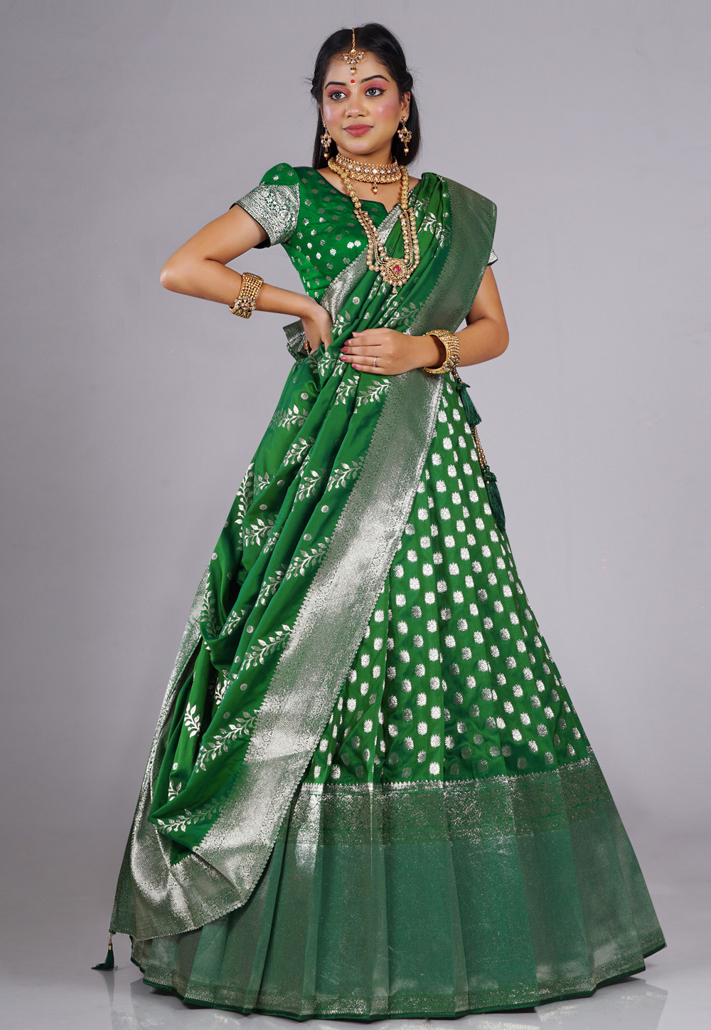 Green Banarasi Silk Lehenga Choli 275216