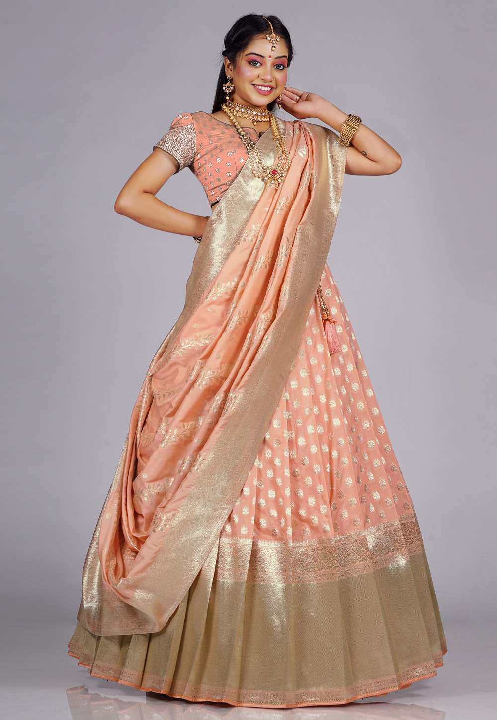 Peach Banarasi Silk Lehenga Choli 275218