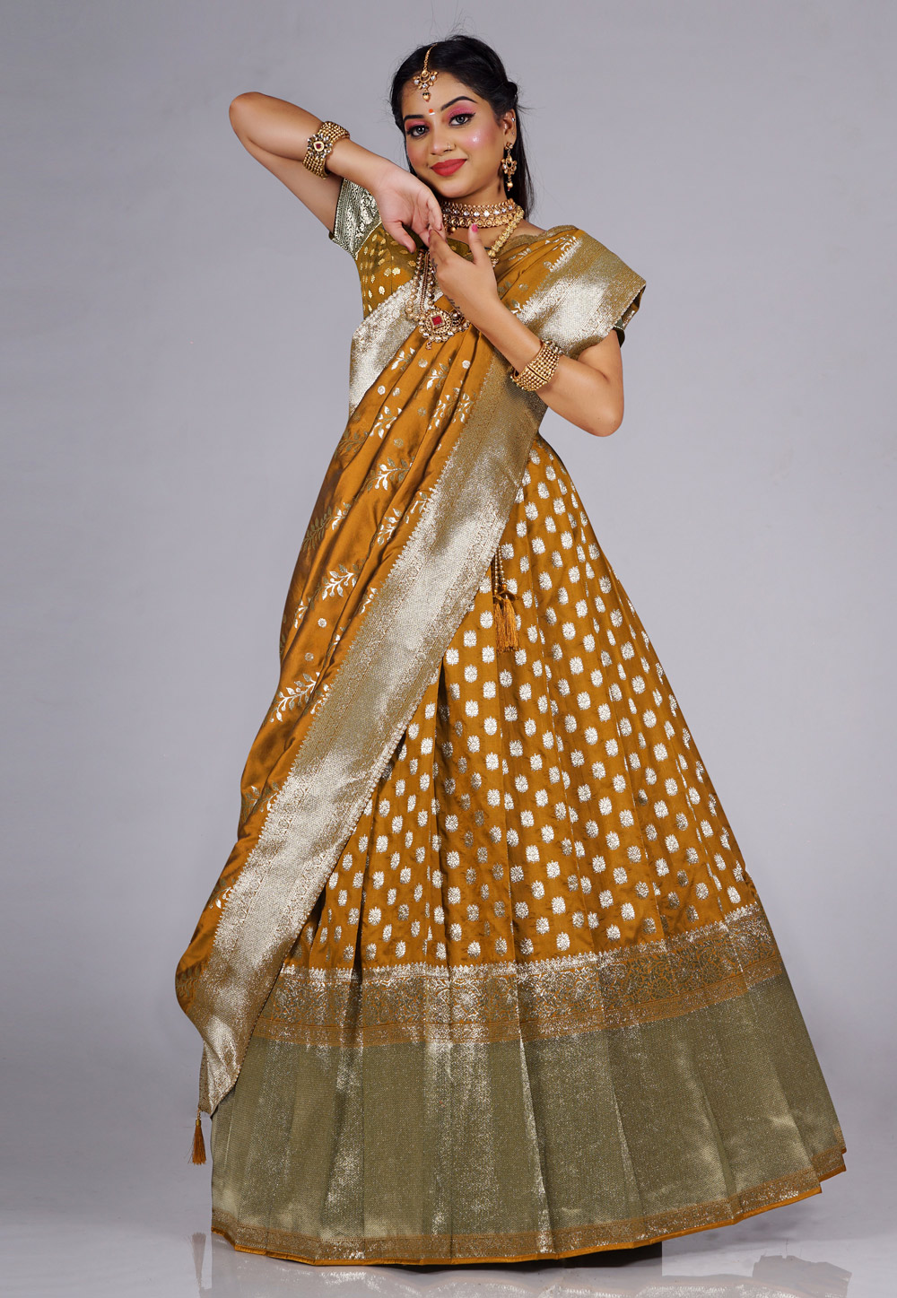 Mustard Banarasi Silk Circular Lehenga Choli 275219