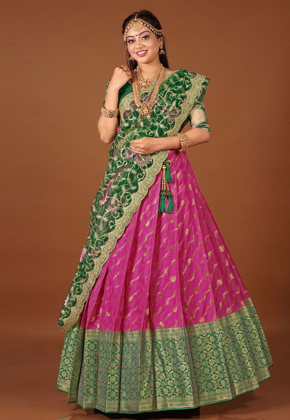 Supriya's Silk Pista Green And Magenta Lehenga at Rs 55000 in Anand | ID:  23422993548
