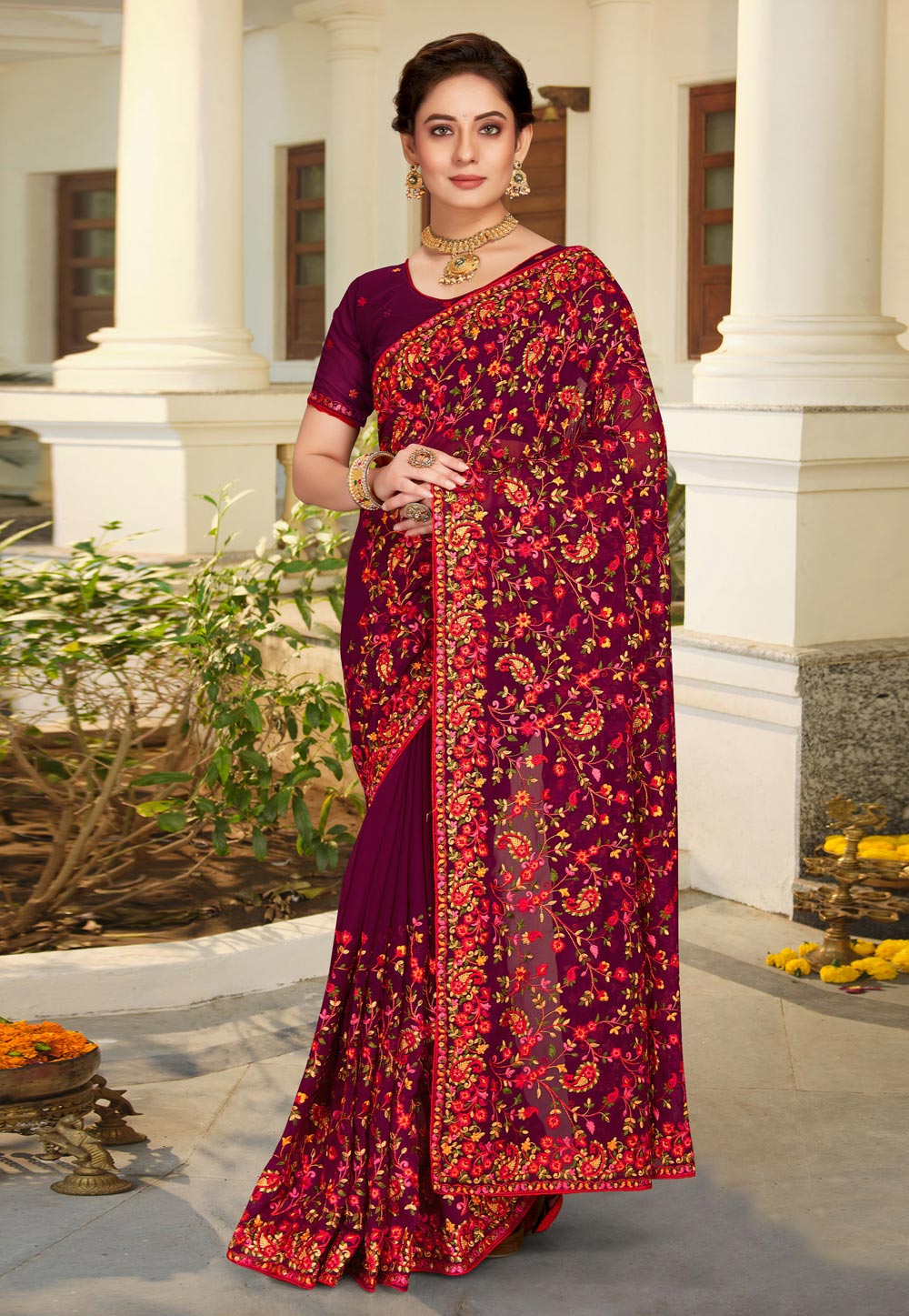 Purple Georgette Saree With Blouse 251052