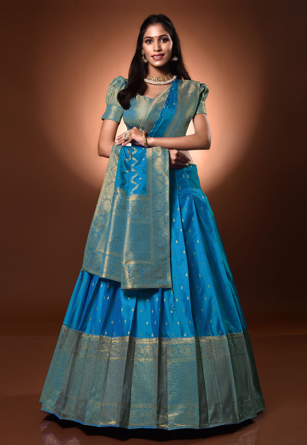 Turquoise Banarasi Silk Circular Lehenga Choli 275237