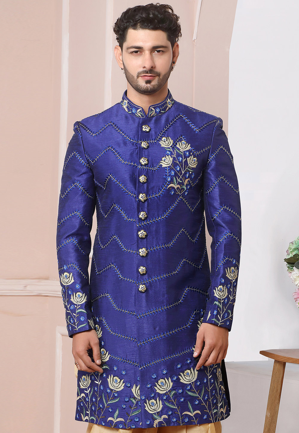 Royal blue indo western on sale sherwani