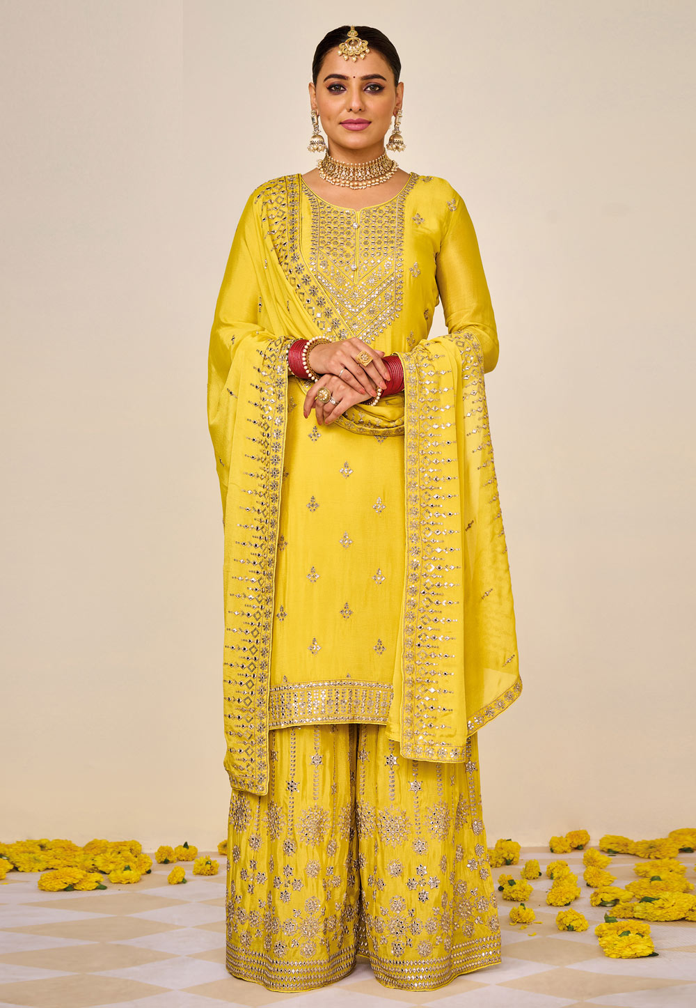 Yellow Chinon Pakistani Suit 249876