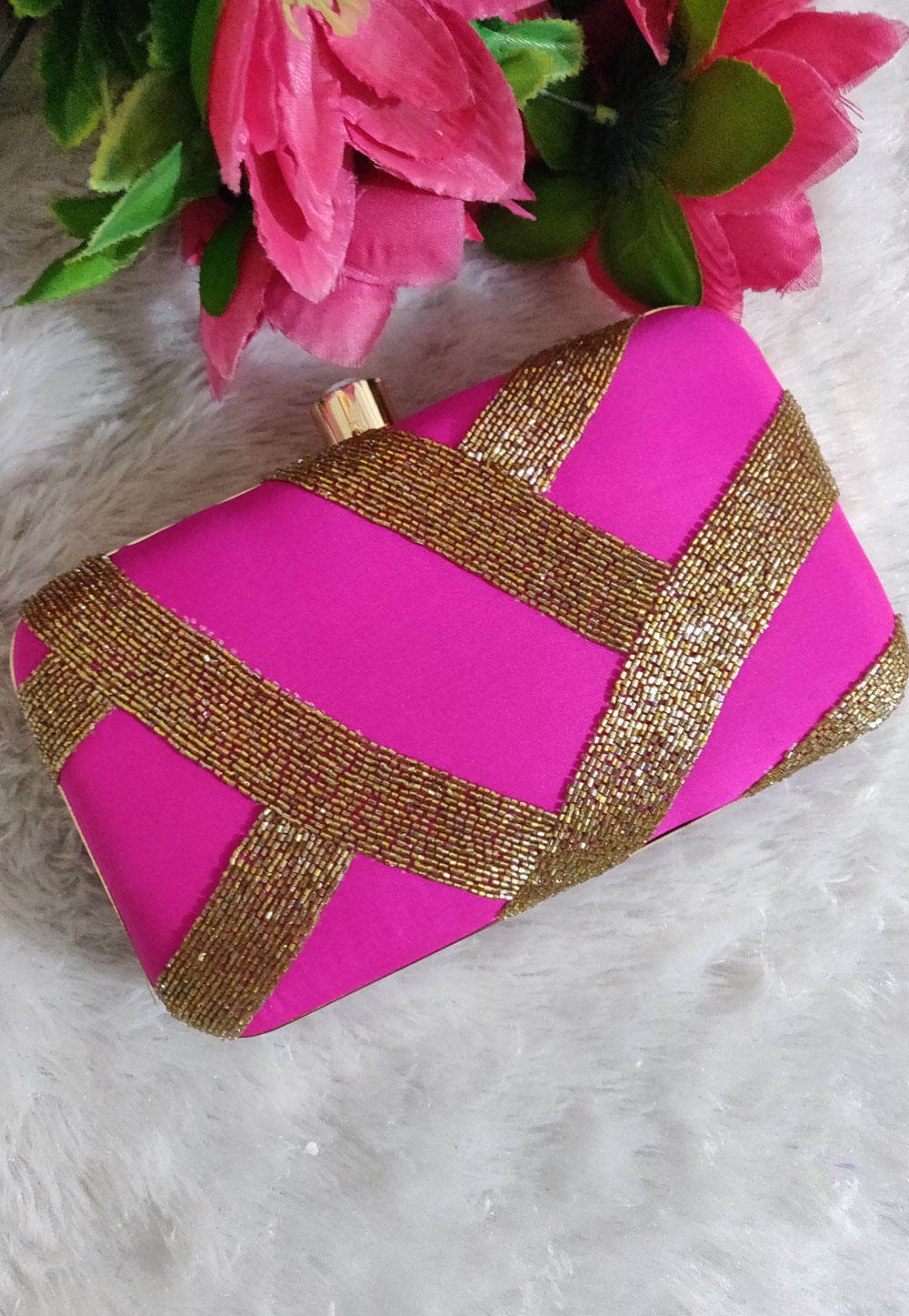 Pink Synthetic Embroidered Clutch 246198