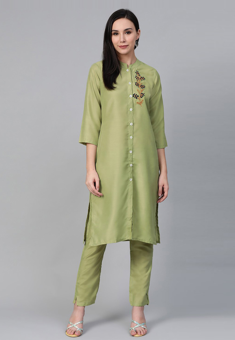 Green Cotton Silk Kurta Set With Pant 216448
