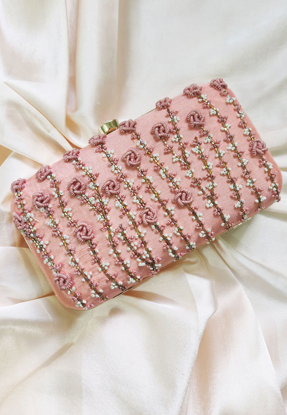 Pink Synthetic Embroidered Clutch 246203