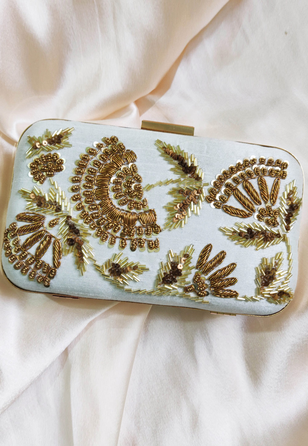 Off White Synthetic Embroidered Clutch 246210