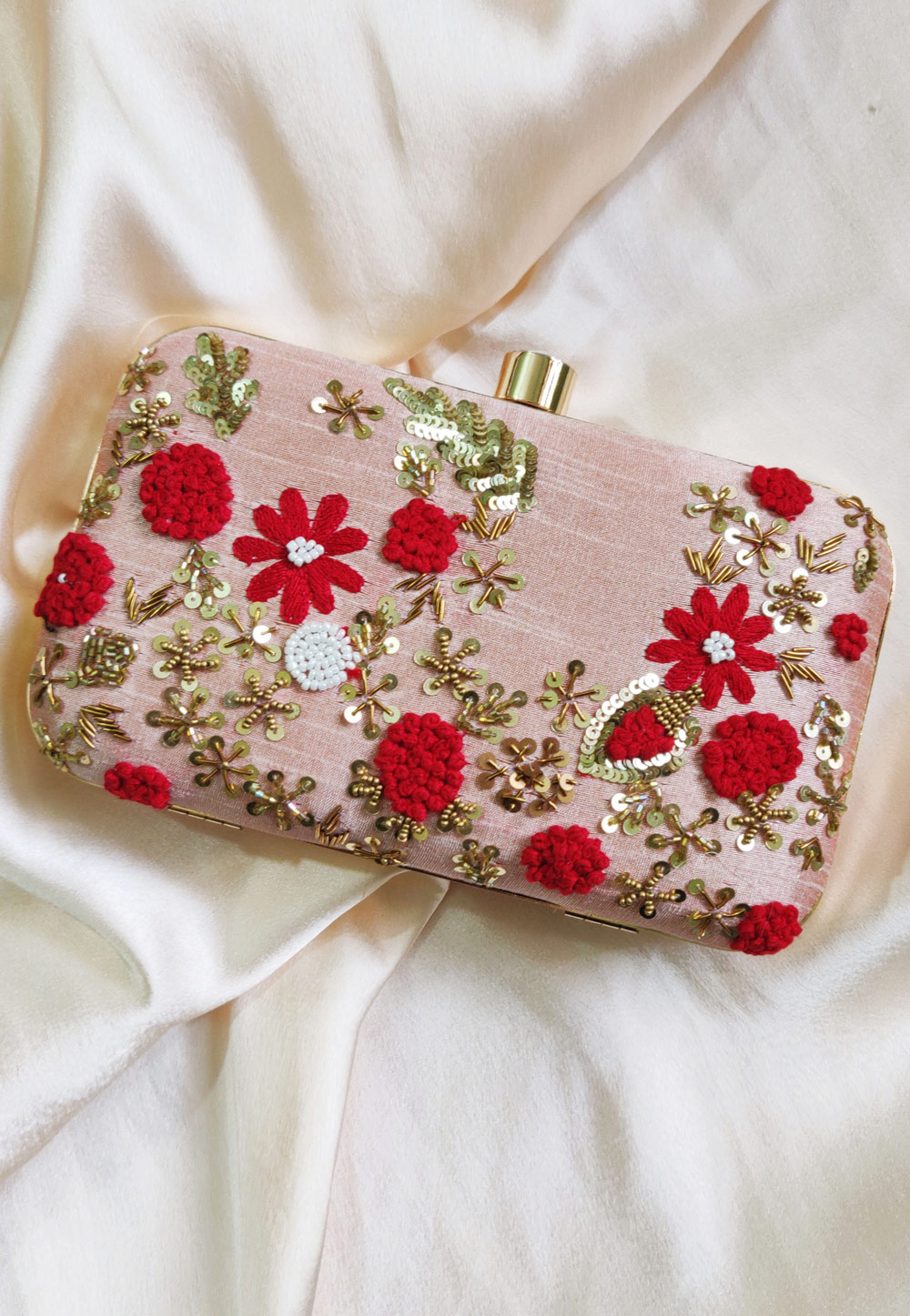 Pink Synthetic Embroidered Clutch 246211