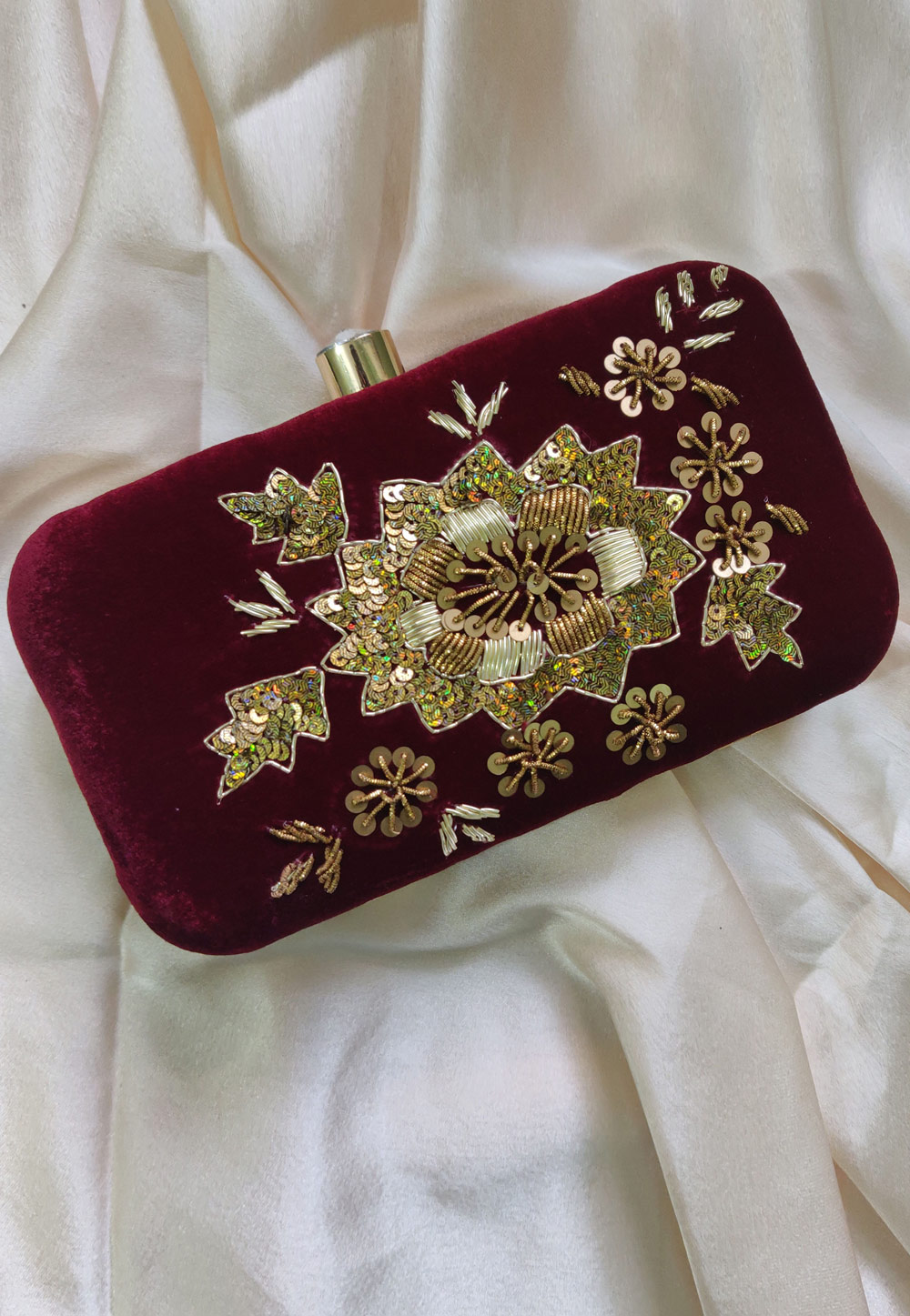 Maroon Synthetic Embroidered Clutch 246212