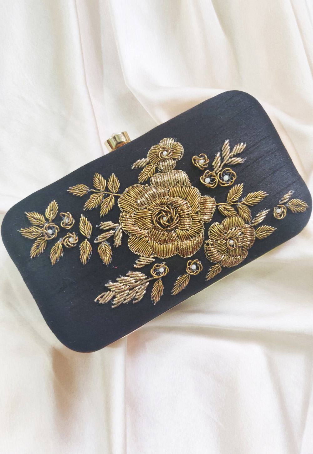 Grey Synthetic Embroidered Clutch 246218