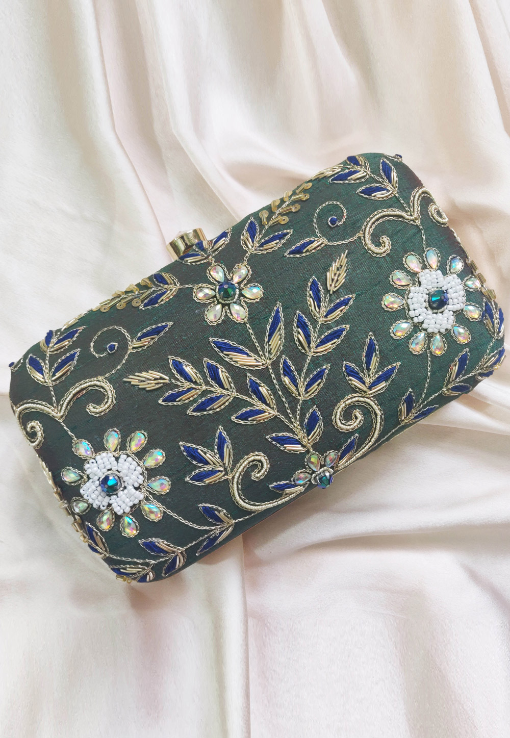 Grey Synthetic Embroidered Clutch 246220