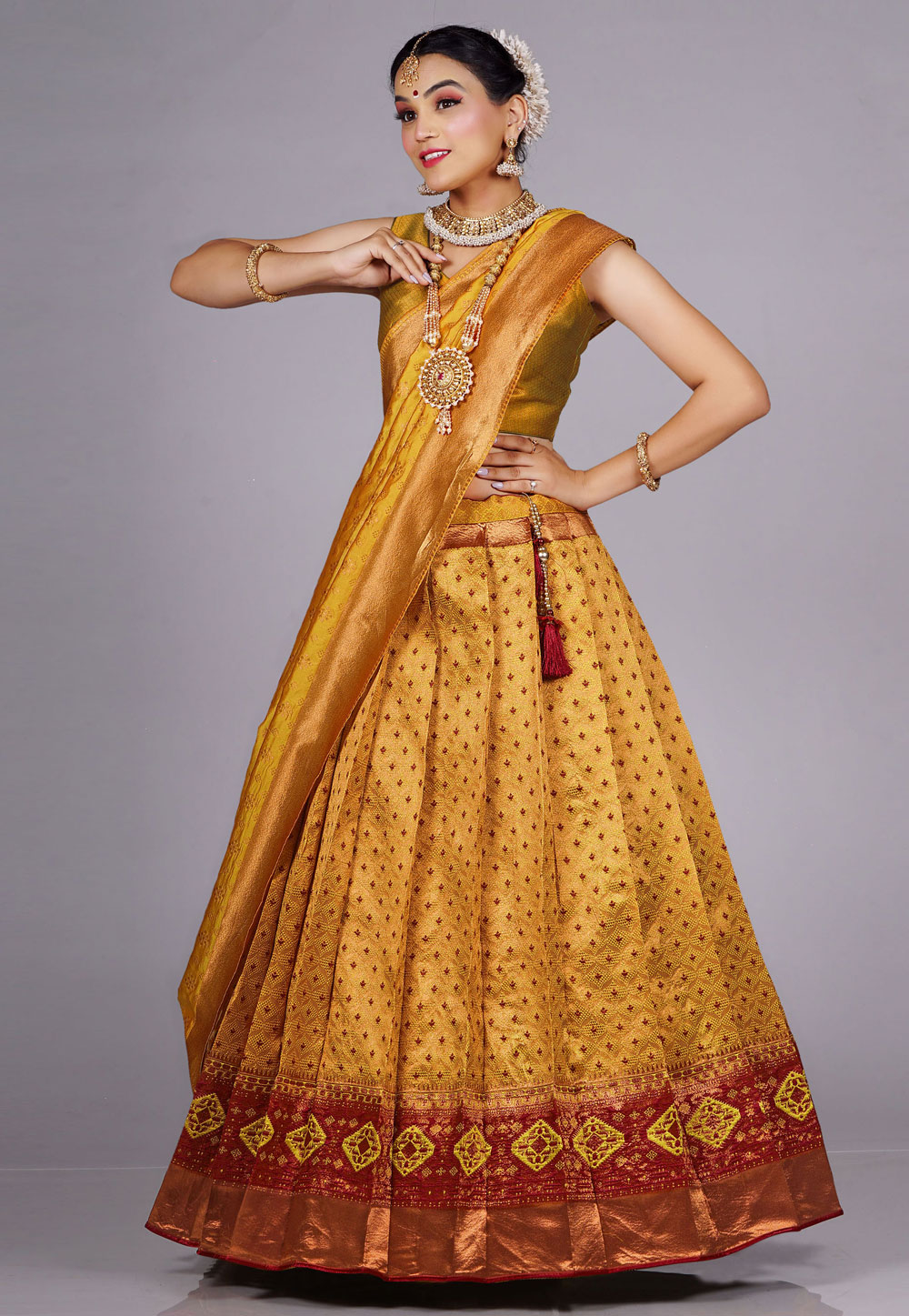Yellow Banarasi Silk Lehenga Choli 275240