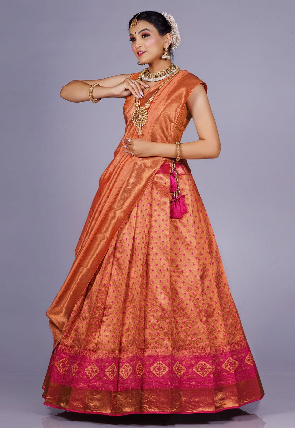 Peach Banarasi Silk Circular Lehenga Choli 275243