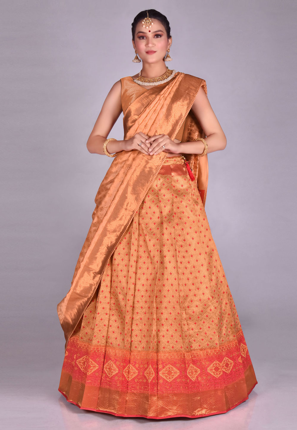 Peach Banarasi Silk Lehenga Choli 275244