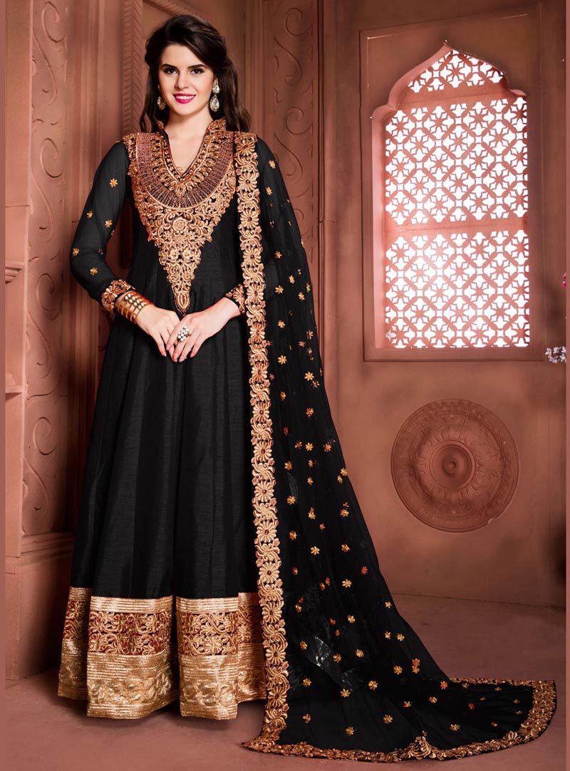 Black Banglori Silk Long Anarkali Suit 76535