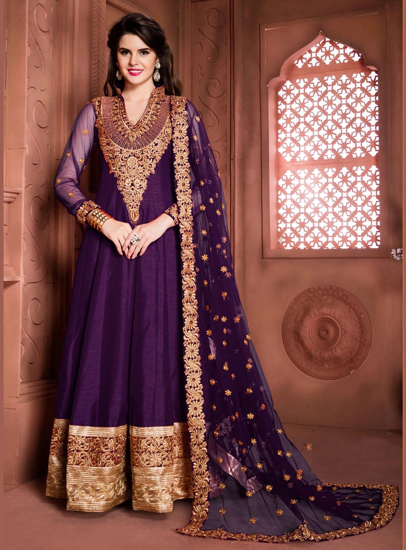 Purple Banglori Silk Long Anarkali Suit 76536