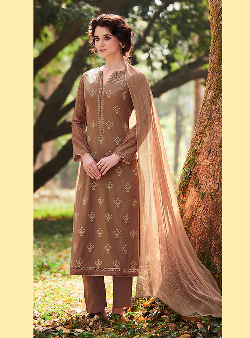 Brown Cotton Pakistani Style Suit 90992