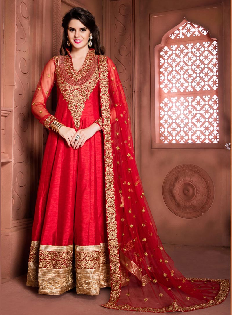 Red Banglori Silk Long Anarkali Suit 76538