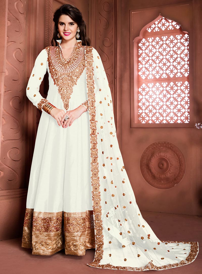 White Banglori Silk Floor Length Anarkali Suit 80892