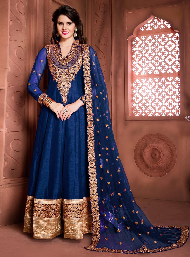 Blue Banglori Silk Floor Length Anarkali Suit 80894