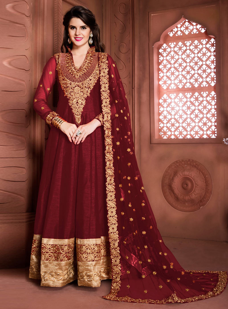 Maroon Banglori Silk Floor Length Anarkali Suit 85924
