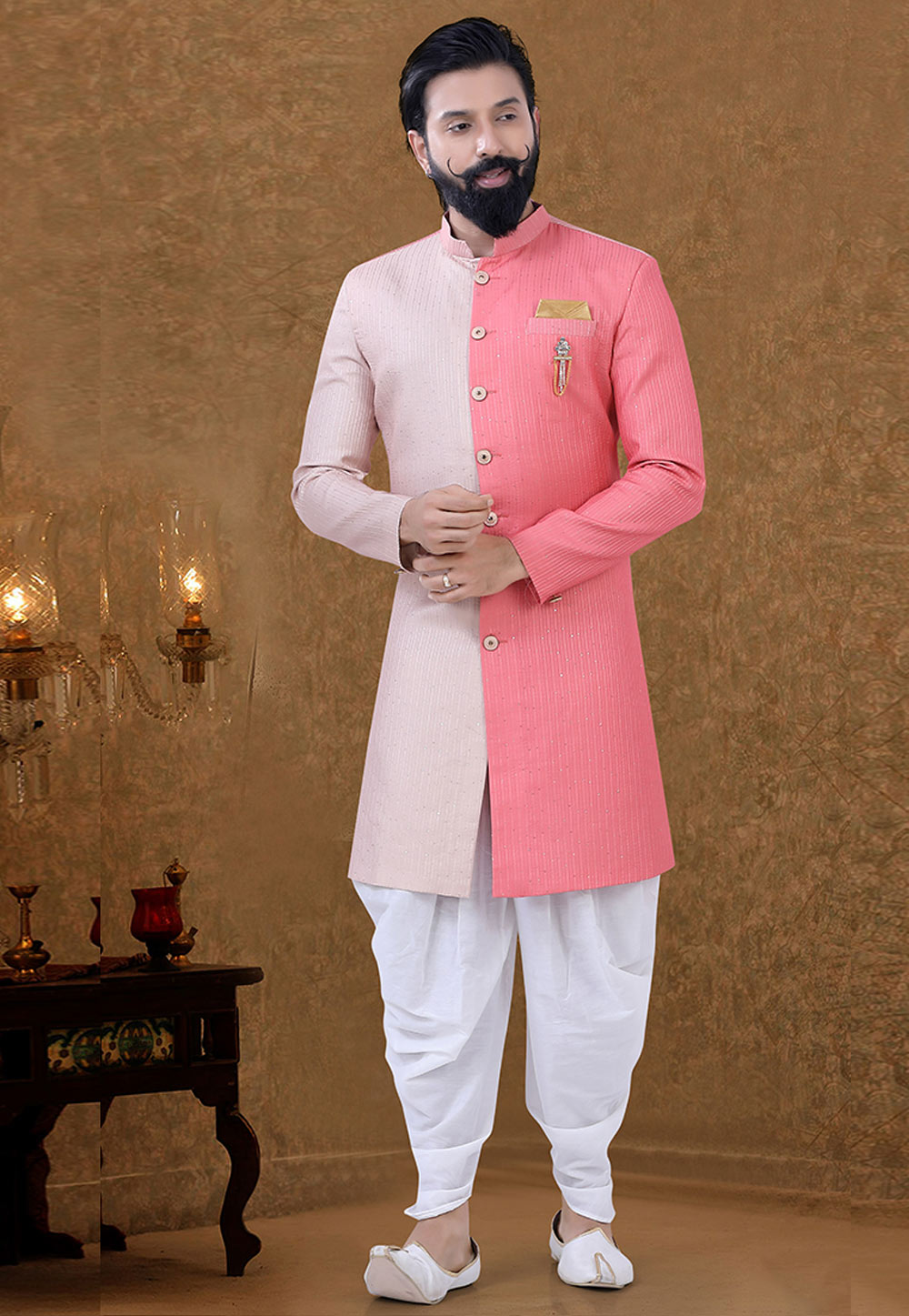 Pink Cotton Indo Western Suit 249022