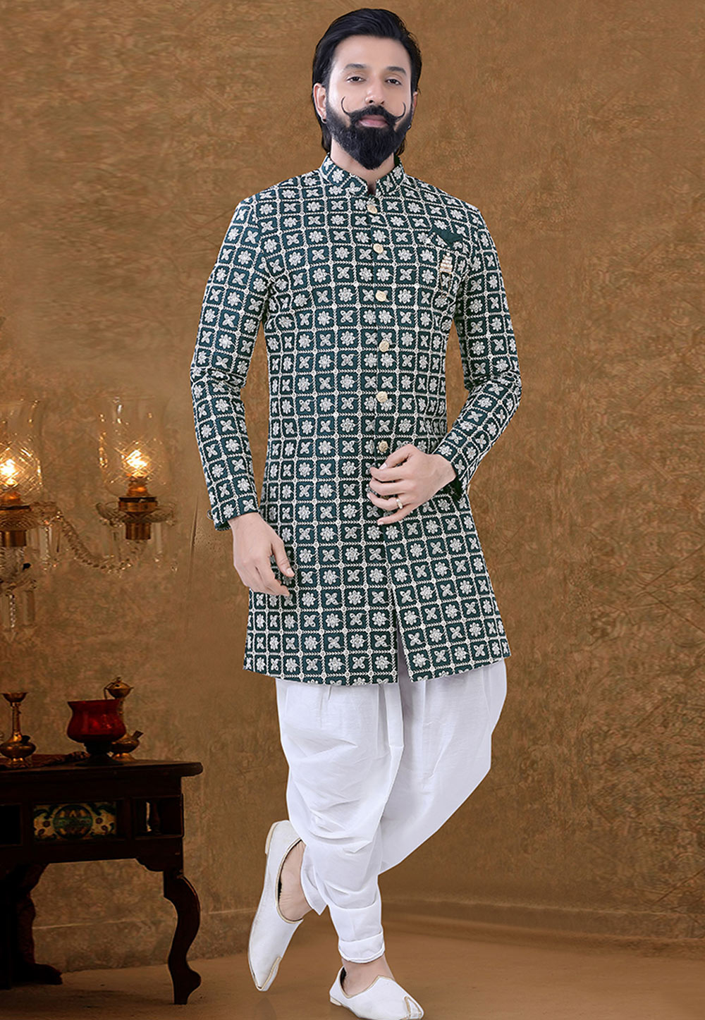 Green Cotton Indo Western Suit 249024