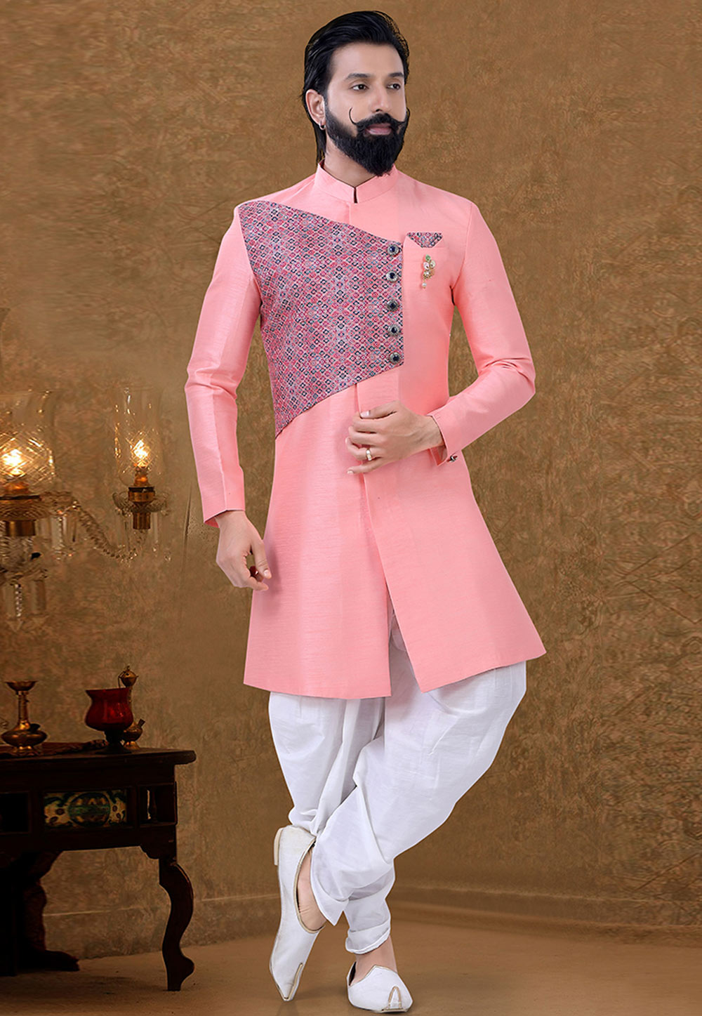 Pink Silk Indo Western Suit 249026