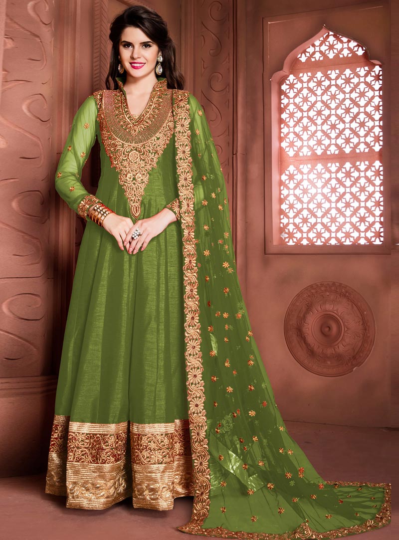 Green Banglori Silk Floor Length Anarkali Suit 85926