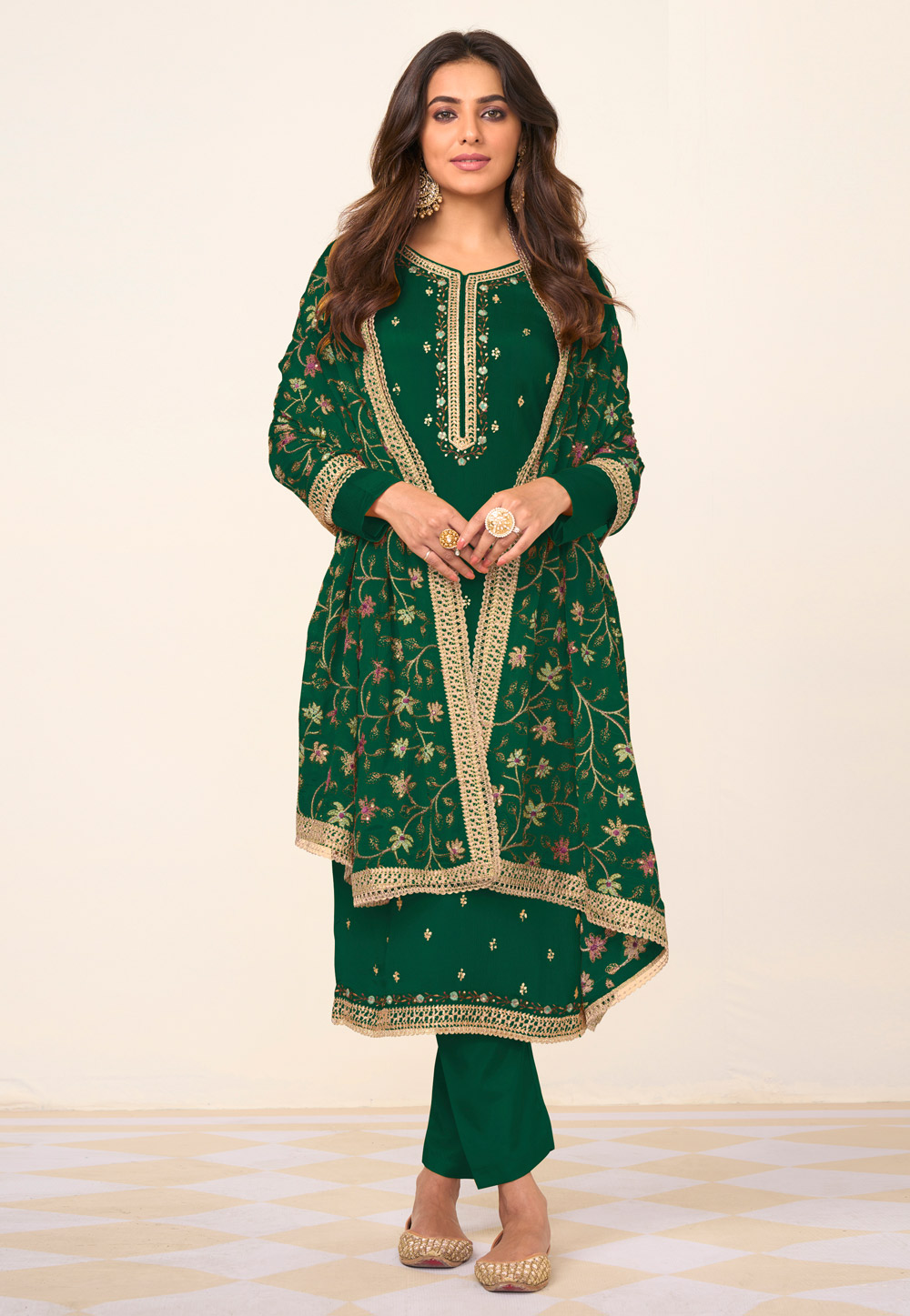 Green Chinon Pant Style Suit 249865