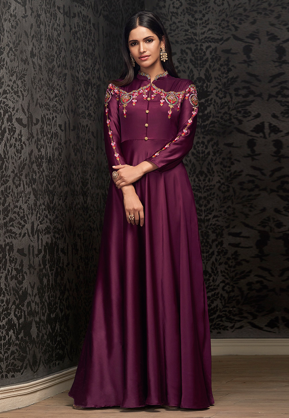 Magenta Georgette Readymade Party Wear Gown 169522