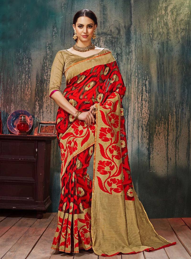 Red Silk Festival Wear Saree 86018