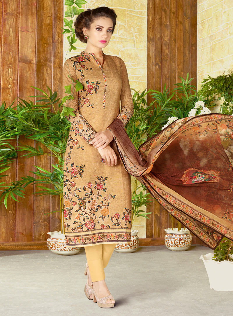 Light Brown Cotton Pakistani Style Suit 98983