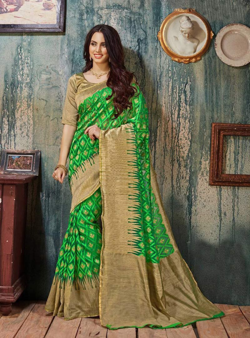 Green Silk Festival Wear Saree 86027