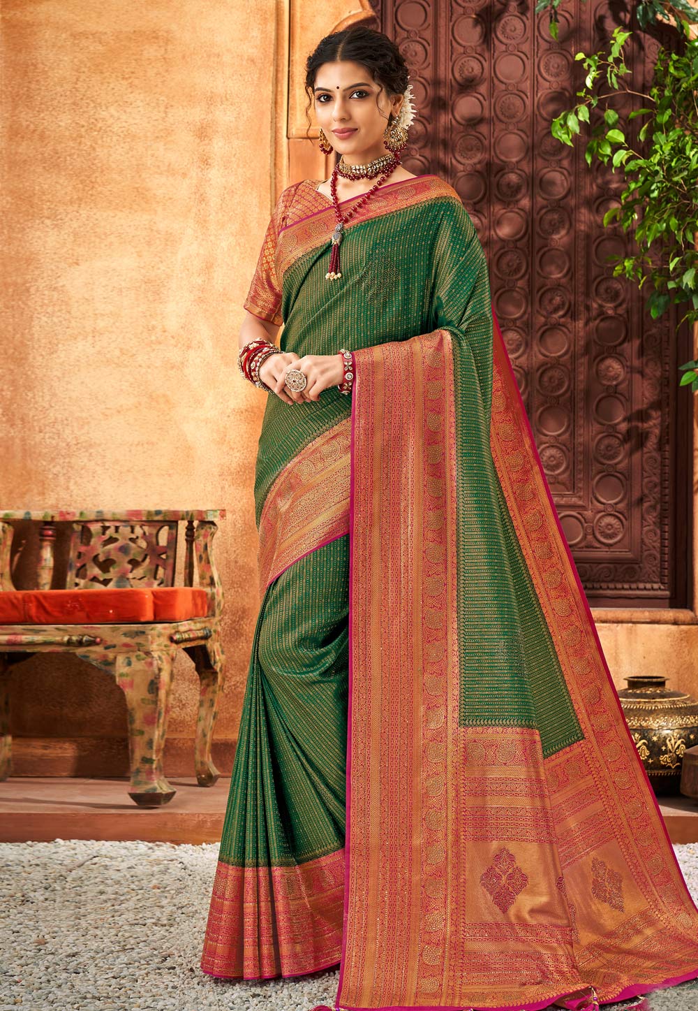 Green Brocade Saree With Blouse 251583