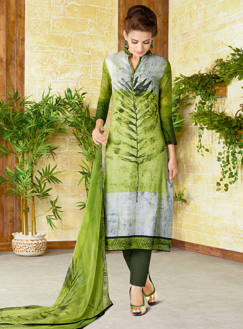 Green Cotton Straight Cut Pant Style Suit 98984