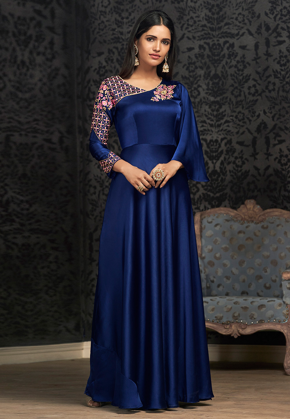 Blue Georgette Readymade Party Wear Gown 169524