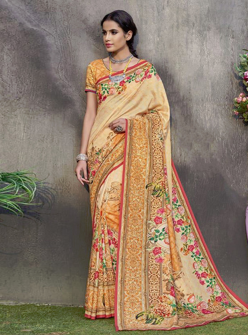 Light Orange Tussar Silk Saree With Blouse 139984