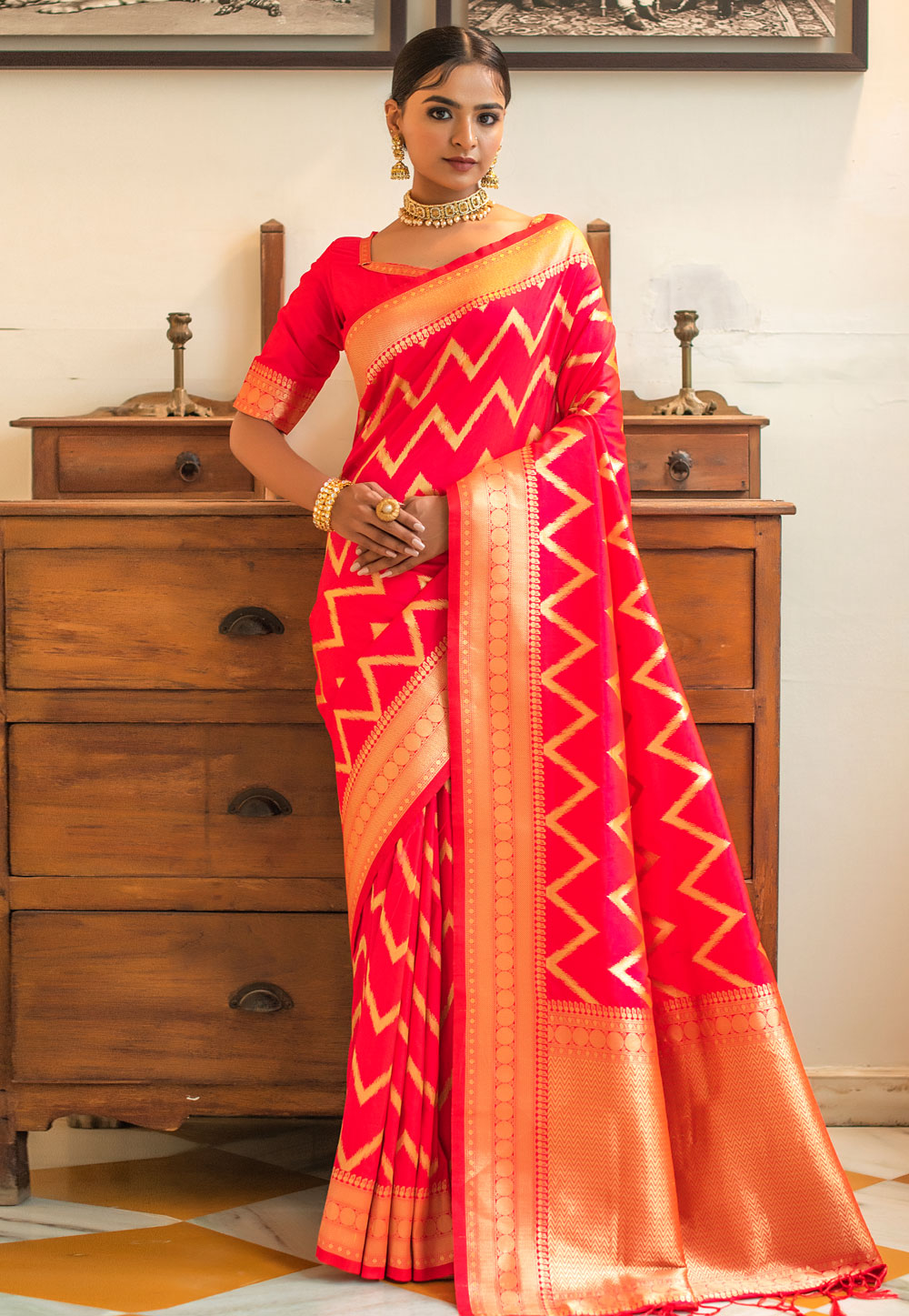 Pink Banarasi Silk Saree With Blouse 238736