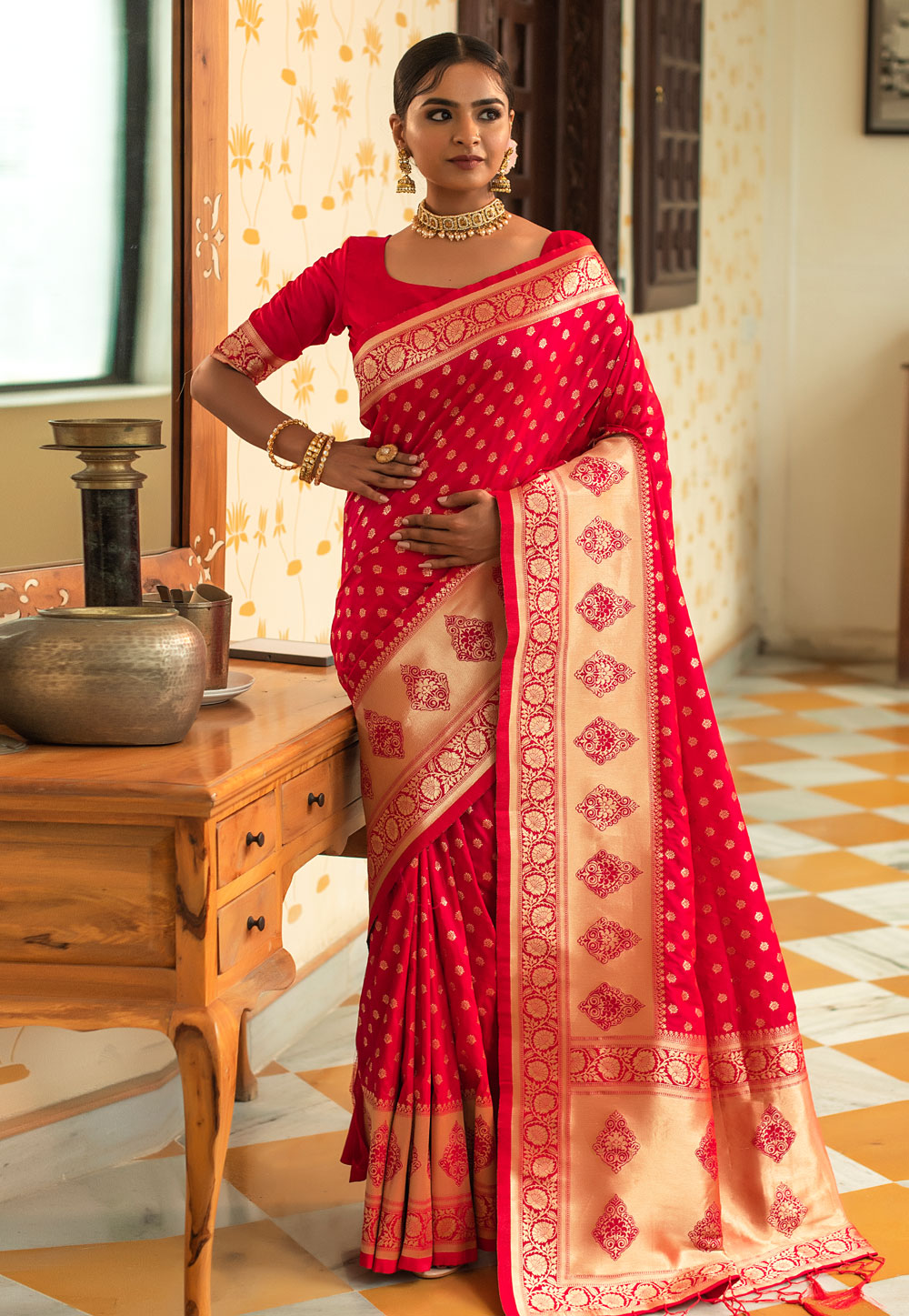 Red Banarasi Silk Festival Wear Saree 238737