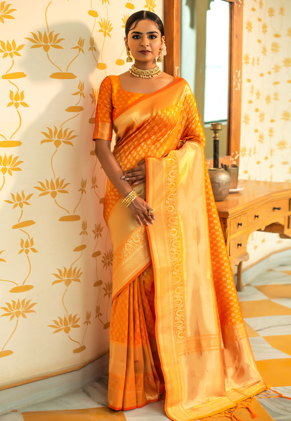 Orange Banarasi Silk Saree With Blouse 238738
