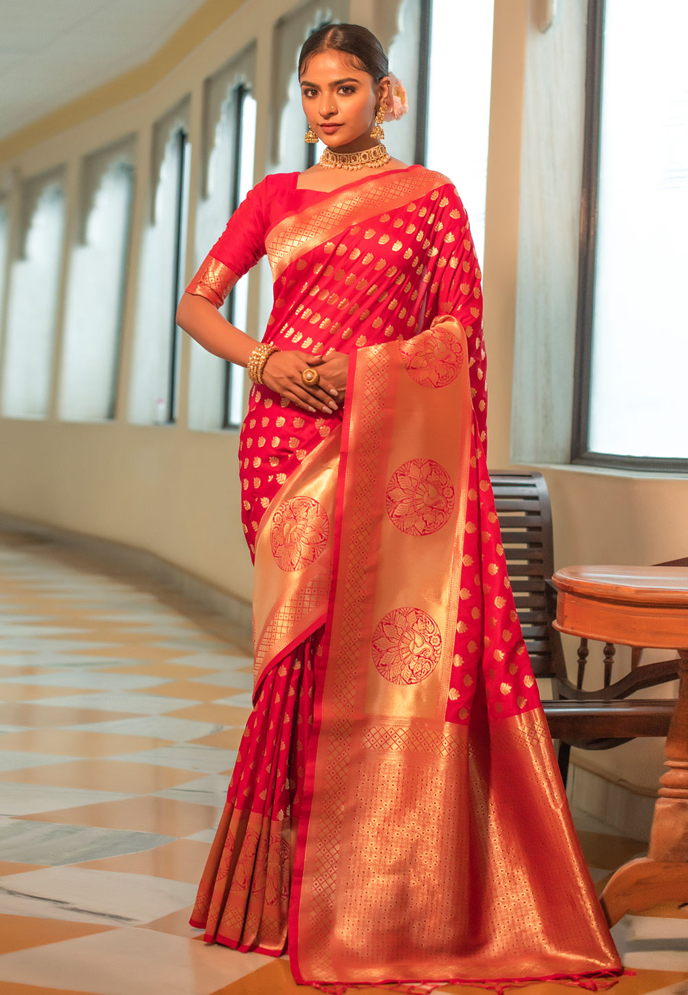 Red Banarasi Silk Festival Wear Saree 238739