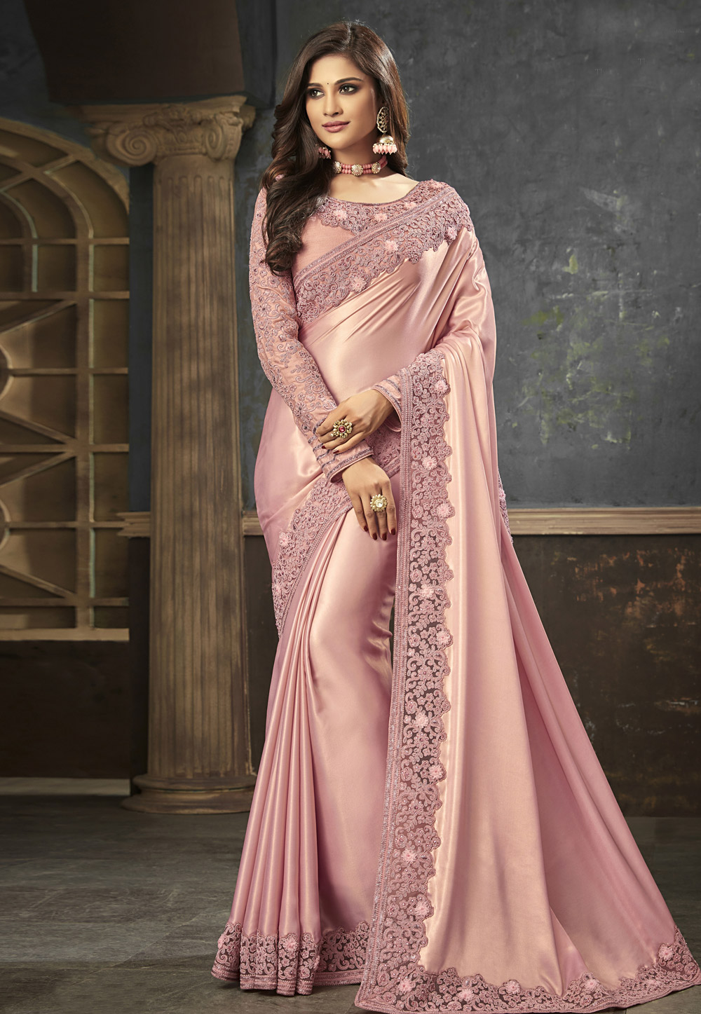 Pink Shimmer Party Wear Saree 171981
