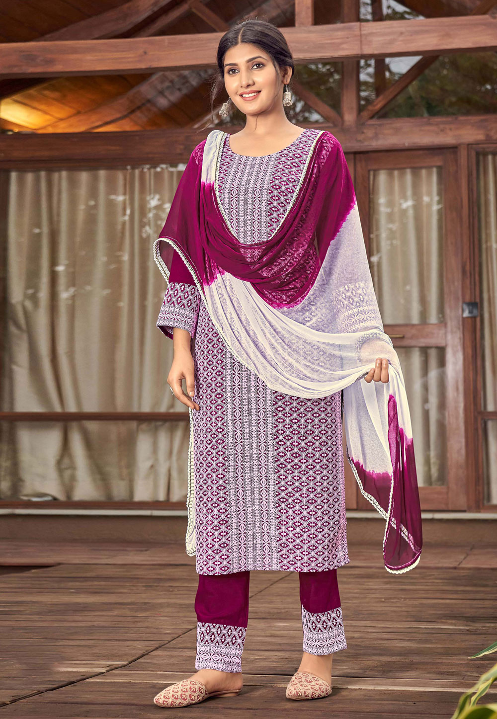 Purple Rayon Readymade Pant Style Suit 246591