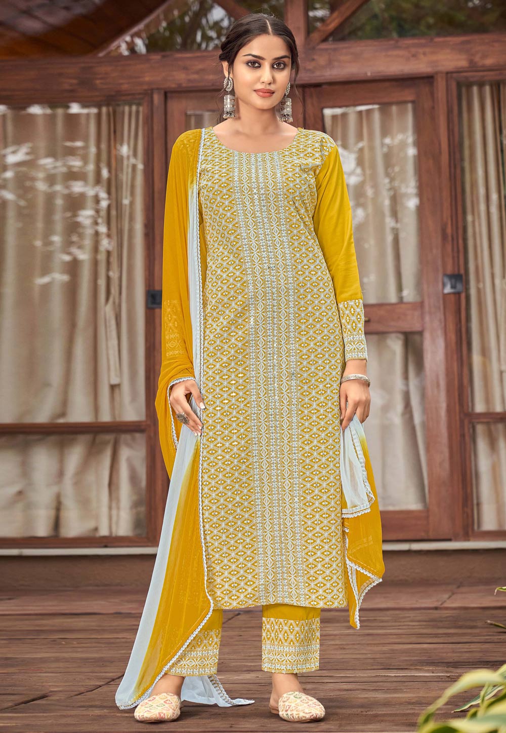 Mustard Rayon Readymade Pant Style Suit 246595